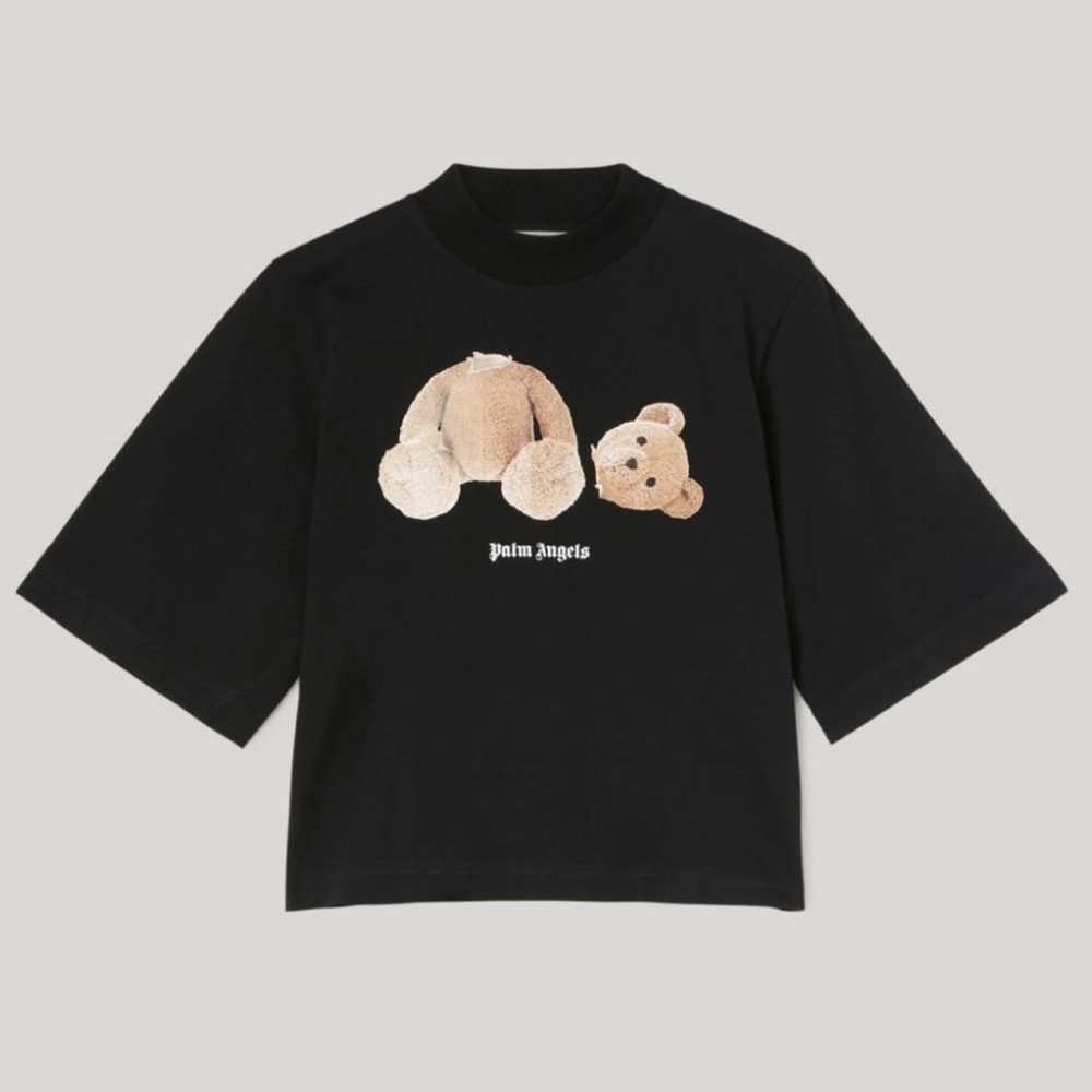 PALM ANGELS WOMENS BROKEN BEAR CROPPED T-SHIRT SIZE S